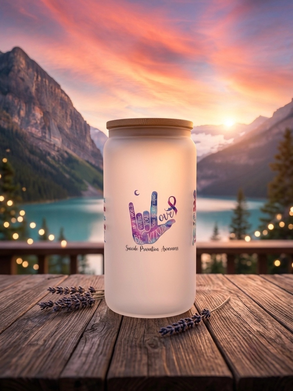 Hand Crafted Suicide Prevention Awareness 16oz Frosted Glass Tumbler